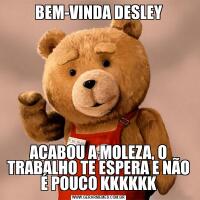 BEM-VINDA DESLEYACABOU A MOLEZA, O TRABALHO TE ESPERA E NÃO É POUCO KKKKKK