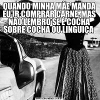 QUANDO MINHA MÃE MANDA EU IR COMPRAR CARNE, MAS NÃO LEMBRO SE É COCHA SOBRE COCHA OU LINGUIÇA 