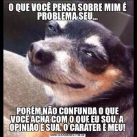 O QUE VOCÊ PENSA SOBRE MIM É PROBLEMA SEU...PORÉM NÃO CONFUNDA O QUE VOCÊ ACHA COM O QUE EU SOU. A OPINIÃO É SUA, O CARÁTER É MEU!
