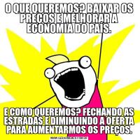 O QUE QUEREMOS? BAIXAR OS PREÇOS E MELHORAR A ECONOMIA DO PAÍS.E COMO QUEREMOS? FECHANDO AS ESTRADAS E DIMINUINDO A OFERTA PARA AUMENTARMOS OS PREÇOS.