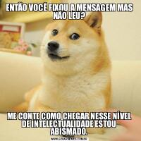 ENTÃO VOCÊ FIXOU A MENSAGEM MAS NÃO LEU?ME CONTE COMO CHEGAR NESSE NÍVEL DE INTELECTUALIDADE ESTOU ABISMADO.