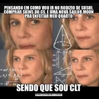 PENSANDO EM COMO VOU IR NO RODIZIO DE SUSHI, COMPRAR SKINS DO CS, E UMA NOVA SAILOR MOON PRA ENFEITAR MEU QUARTOSENDO QUE SOU CLT