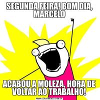 SEGUNDA FEIRA! BOM DIA, MARCELOACABOU A MOLEZA, HORA DE VOLTAR AO TRABALHO!