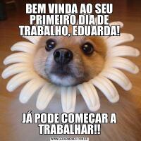 BEM VINDA AO SEU PRIMEIRO DIA DE TRABALHO, EDUARDA!JÁ PODE COMEÇAR A TRABALHAR!!
