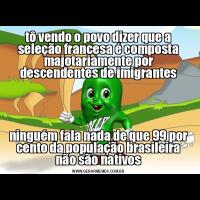 tô vendo o povo dizer que a seleção francesa é composta majotariamente por descendentes de imigrantesninguém fala nada de que 99 por cento da população brasileira não são nativos
