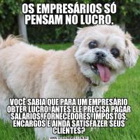OS EMPRESÁRIOS SÓ PENSAM NO LUCRO.VOCÊ SABIA QUE PARA UM EMPRESÁRIO OBTER LUCRO, ANTES ELE PRECISA PAGAR SALÁRIOS, FORNECEDORES, IMPOSTOS, ENCARGOS E AINDA SATISFAZER SEUS CLIENTES?