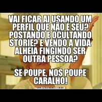 VAI FICAR AI USANDO UM PERFIL QUE NÃO É SEU? POSTANDO E OCULTANDO STORIE? E VENDO A VIDA ALHEIA FINGINDO SER OUTRA PESSOA?SE POUPE, NOS POUPE CARALHO!