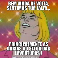BEM VINDA DE VOLTA, SENTIMOS TUA FALTA...PRINCIPALMENTE AS GURIAS DO SETOR DAS LAVRATURAS !
