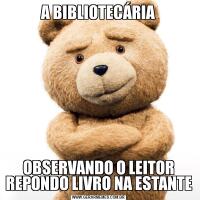 A BIBLIOTECÁRIAOBSERVANDO O LEITOR REPONDO LIVRO NA ESTANTE