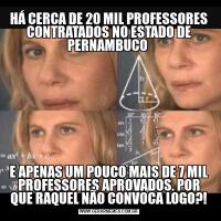 HÁ CERCA DE 20 MIL PROFESSORES CONTRATADOS NO ESTADO DE PERNAMBUCO E APENAS UM POUCO MAIS DE 7 MIL PROFESSORES APROVADOS. POR QUE RAQUEL NÃO CONVOCA LOGO?!