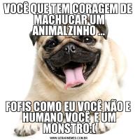 VOCÊ QUE TEM CORAGEM DE  MACHUCAR UM ANIMALZINHO ...FOFIS COMO EU VOCÊ NÃO E  HUMANO VOCÊ  E UM MONSTRO:(