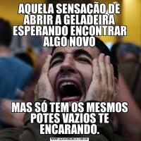 AQUELA SENSAÇÃO DE ABRIR A GELADEIRA ESPERANDO ENCONTRAR ALGO NOVOMAS SÓ TEM OS MESMOS POTES VAZIOS TE ENCARANDO.