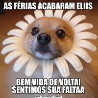 AS FÉRIAS ACABARAM ELIISBEM VIDA DE VOLTA! SENTIMOS SUA FALTAA