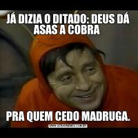 JÁ DIZIA O DITADO: DEUS DÁ ASAS A COBRA PRA QUEM CEDO MADRUGA.