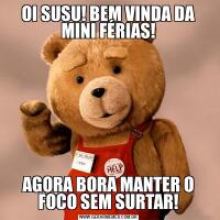 OI SUSU! BEM VINDA DA MINI FÉRIAS!AGORA BORA MANTER O FOCO SEM SURTAR!