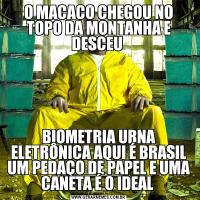 O MACACO CHEGOU NO TOPO DA MONTANHA E DESCEU BIOMETRIA URNA ELETRÔNICA AQUI É BRASIL UM PEDAÇO DE PAPEL E UMA CANETA É O IDEAL 
