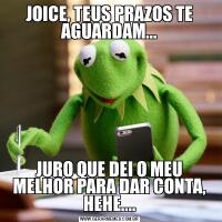 JOICE, TEUS PRAZOS TE AGUARDAM...JURO QUE DEI O MEU MELHOR PARA DAR CONTA, HEHE....