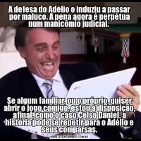 A defesa do Adélio o induziu a passar por maluco. A pena agora é perpétua num manicômio judicial. Se algum familiar, ou o próprio, quiser abrir o jogo comigo, estou a disposição, afinal, como o caso Celso Daniel, a história pode se repetir para o Adélio e seus comparsas.
