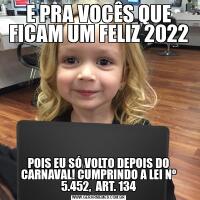 E PRA VOCÊS QUE FICAM UM FELIZ 2022POIS EU SÓ VOLTO DEPOIS DO CARNAVAL! CUMPRINDO A LEI Nº 5.452,  ART. 134