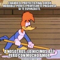  CUANDO EL PROYECTO FINAL QUEDÓ HORRIBLE, PERO EL PROFESOR TE PREGUNTA SI TE ESFORZASTE.A NOSOTROS: LO HICIMOS ASÍ, PERO CON MUCHO AMOR.