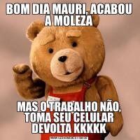 BOM DIA MAURI, ACABOU A MOLEZAMAS O TRABALHO NÃO, TOMA SEU CELULAR DEVOLTA KKKKK