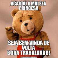 ACABOU A MOLEZA PRINCESASEJA BEM VINDA DE VOLTA
BORA TRABALHAR!!!