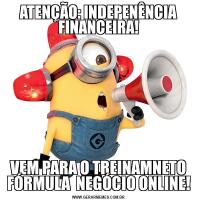 ATENÇÃO: INDEPENÊNCIA FINANCEIRA!VEM PARA O TREINAMNETO FÓRMULA  NEGÓCIO ONLINE!