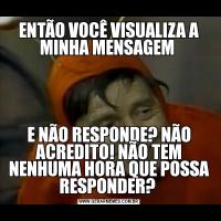 ENTÃO VOCÊ VISUALIZA A MINHA MENSAGEM E NÃO RESPONDE? NÃO ACREDITO! NÃO TEM NENHUMA HORA QUE POSSA RESPONDER? 