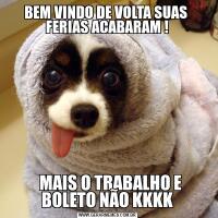 BEM VINDO DE VOLTA SUAS  FERIAS ACABARAM !  MAIS O TRABALHO E BOLETO NÃO KKKK