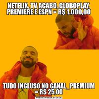 NETFLIX, TV ACABO, GLOBOPLAY, PREMIERE E ESPN = R$ 1.000,00TUDO INCLUSO NO CANAL_PREMIUM = R$ 25,00