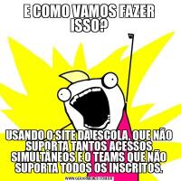 E COMO VAMOS FAZER ISSO?USANDO O SITE DA ESCOLA, QUE NÃO SUPORTA TANTOS ACESSOS SIMULTÂNEOS E O TEAMS QUE NÃO SUPORTA TODOS OS INSCRITOS.