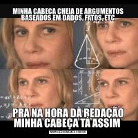 MINHA CABEÇA CHEIA DE ARGUMENTOS BASEADOS EM DADOS, FATOS, ETCPRA NA HORA DA REDAÇÃO MINHA CABEÇA TÁ ASSIM 