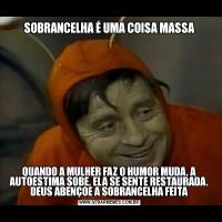 SOBRANCELHA É UMA COISA MASSAQUANDO A MULHER FAZ O HUMOR MUDA, A AUTOESTIMA SOBE, ELA SE SENTE RESTAURADA. DEUS ABENÇOE A SOBRANCELHA FEITA