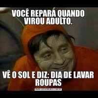 VOCÊ REPARA QUANDO VIROU ADULTO.VÊ O SOL E DIZ: DIA DE LAVAR ROUPAS
