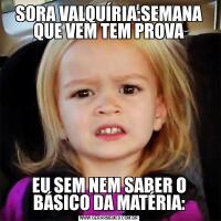 SORA VALQUÍRIA:SEMANA QUE VEM TEM PROVAEU SEM NEM SABER O BÁSICO DA MATÉRIA: