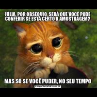 JÚLIA, POR OBSÉQUIO, SERÁ QUE VOCÊ PODE CONFERIR SE ESTÁ CERTO A AMOSTRAGEM?MAS SÓ SE VOCÊ PUDER, NO SEU TEMPO