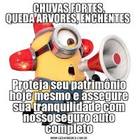 CHUVAS FORTES,
QUEDA ARVORES, ENCHENTES Proteja seu patrimônio hoje mesmo e assegure sua tranquilidade com nosso seguro auto completo