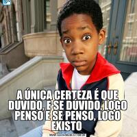 A ÚNICA CERTEZA É QUE DUVIDO, E SE DÚVIDO, LOGO PENSO E SE PENSO, LOGO EXISTO 