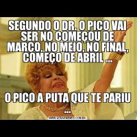SEGUNDO O DR. O PICO VAI SER NO COMEÇOU DE MARÇO, NO MEIO, NO FINAL, COMEÇO DE ABRIL ...O PICO A PUTA QUE TE PARIU ...