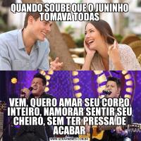 QUANDO SOUBE QUE O JUNINHO TOMAVA TODASVEM, QUERO AMAR SEU CORPO INTEIRO, NAMORAR SENTIR SEU CHEIRO, SEM TER PRESSA DE ACABAR