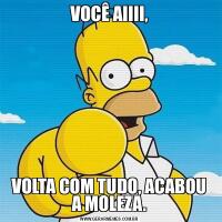 VOCÊ AIIII,VOLTA COM TUDO, ACABOU A MOLEZA.