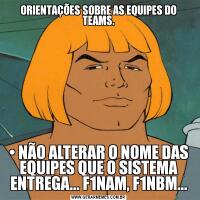 ORIENTAÇÕES SOBRE AS EQUIPES DO TEAMS.• NÃO ALTERAR O NOME DAS EQUIPES QUE O SISTEMA ENTREGA... F1NAM, F1NBM...