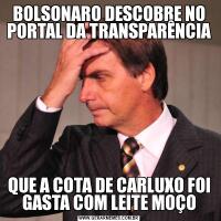 BOLSONARO DESCOBRE NO PORTAL DA TRANSPARÊNCIAQUE A COTA DE CARLUXO FOI GASTA COM LEITE MOÇO