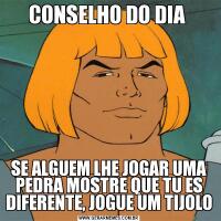 CONSELHO DO DIA SE ALGUEM LHE JOGAR UMA PEDRA MOSTRE QUE TU ES DIFERENTE, JOGUE UM TIJOLO