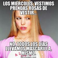 LOS MIÉRCOLES, VESTIMOS PRENDAS ROSAS DE VESTIR...NO, TODOS LOS DÍAS LLEVAMOS MASCARILLA, MISMO.