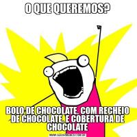 O QUE QUEREMOS?BOLO DE CHOCOLATE, COM RECHEIO DE CHOCOLATE, E COBERTURA DE CHOCOLATE