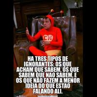 HA TRES TIPOS DE IGNORANTES: OS QUE ACHAM QUE SABEM, OS QUE SABEM QUE NAO SABEM, E OS QUE NAO FAZEM A MENOR IDEIA DO QUE ESTAO FALANDO ALI.