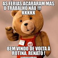 AS FÉRIAS ACABARAM MAS O TRABALHO NÃO !!!               KKKKKBEM VINDO DE VOLTA À ROTINA, RENATO !