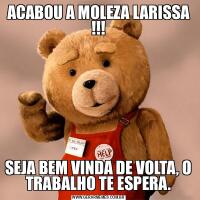ACABOU A MOLEZA LARISSA !!!SEJA BEM VINDA DE VOLTA, O TRABALHO TE ESPERA.