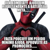 OLÁ BOM DIA!!!  AJUDE UM REPRESENTANTE A BATER SUA META.........FALTA POUCO!!! UM PEDIDO MINIMO AJUDA, APROVEITE AS PROMOÇÕES.......